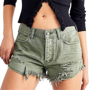 We The Free Loving Good Vibrations Cutoff Denim Button Fly Olive Green 25 #1601